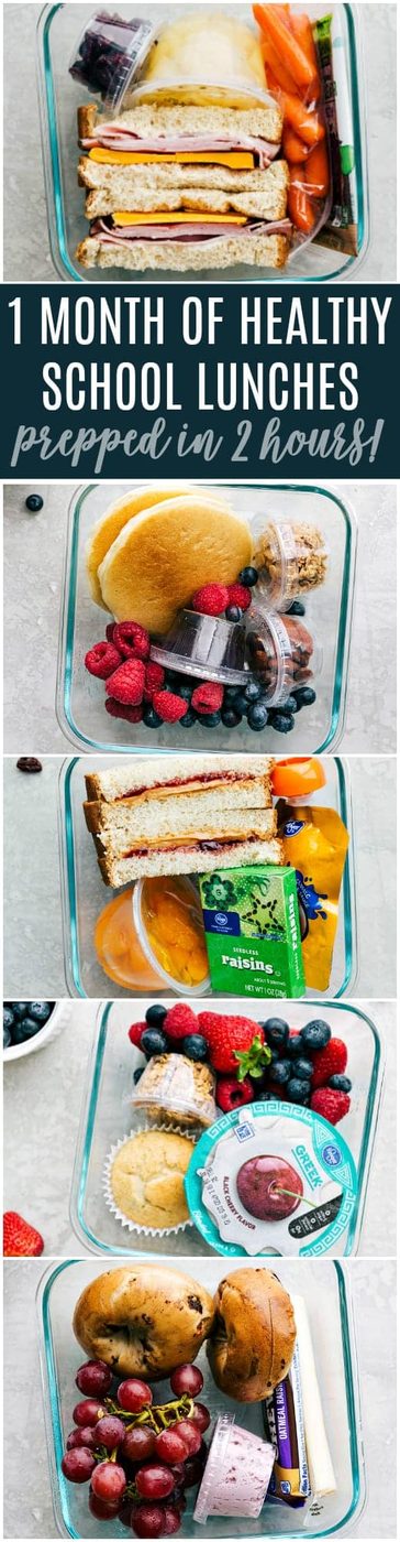 One trip to your grocery store and you can make enough healthy school lunches to last for a month! via flexfa.com #school #lunch #meal #prep #healthy #straightforward #quick #ideas #prepahead #sandwich #freeze #freezersandwich #parfait #bagel #ham #cheddar #healthy #snacks
