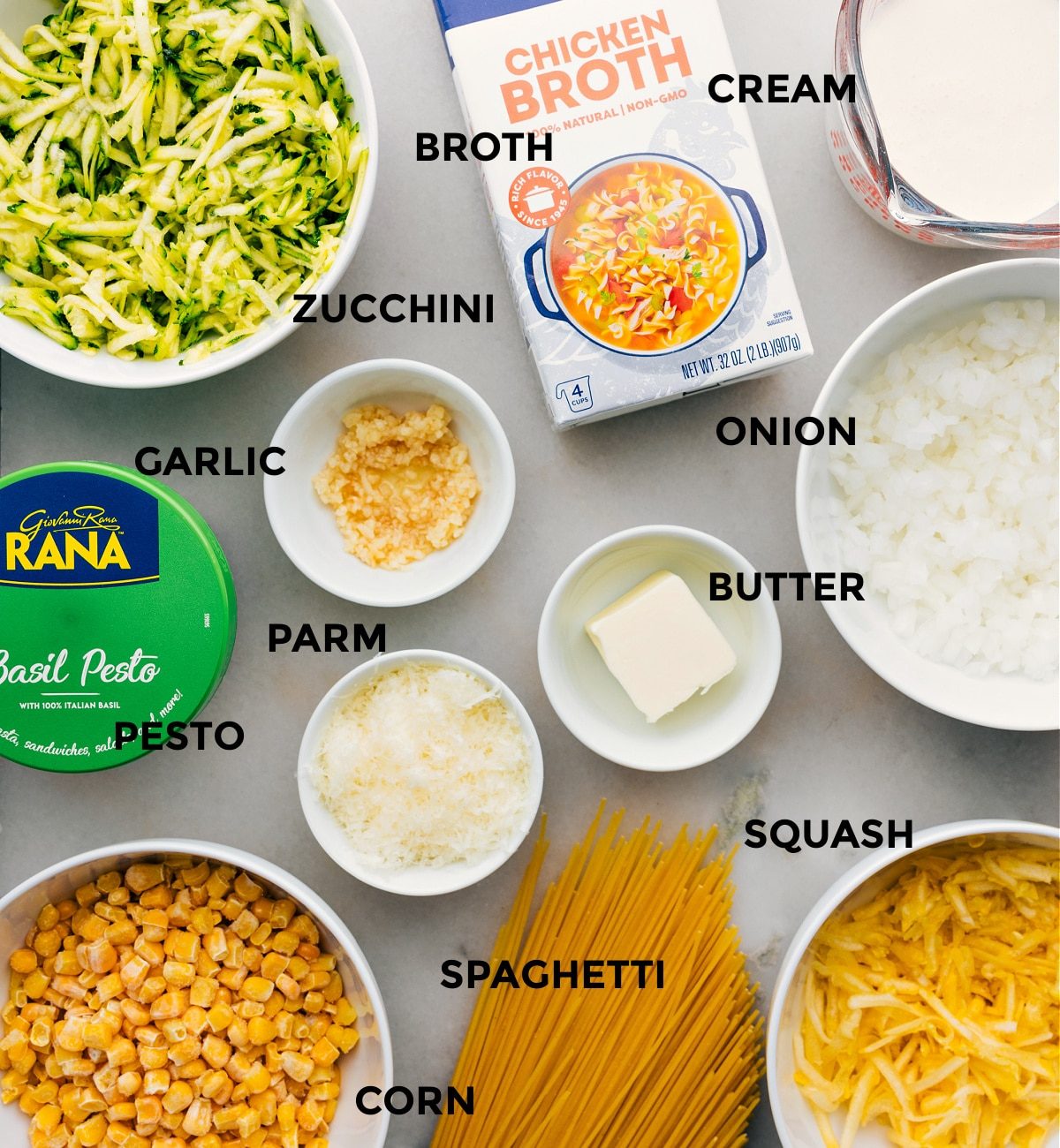All the ingredients in this recipe prepped out for straightforward assembly.