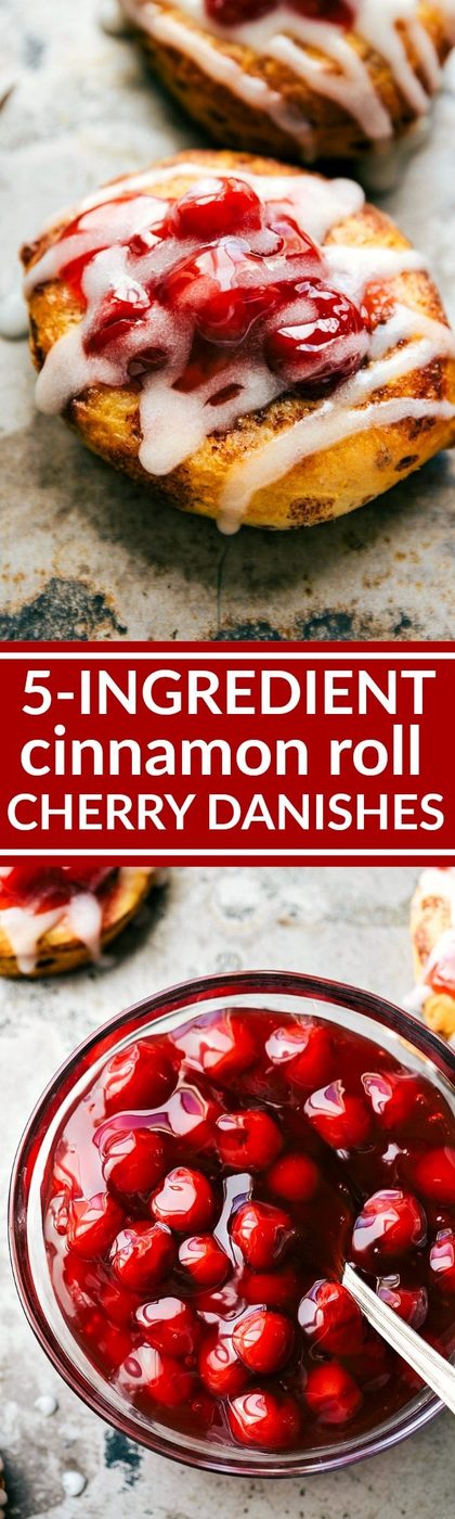 The easiest, 5-Ingredient, 30-minute (OR LESS) Cherry Danish Cinnamon Rolls! Recipe via flexfa.com