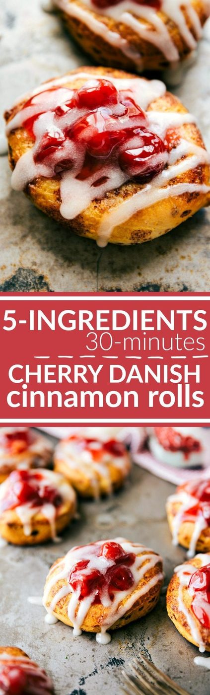 The easiest, 5-Ingredient, 30-minute (OR LESS) Cherry Danish Cinnamon Rolls! Recipe via flexfa.com