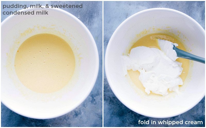 Rich and creamy custard filling, prepared to be layered between waffle cake slices.