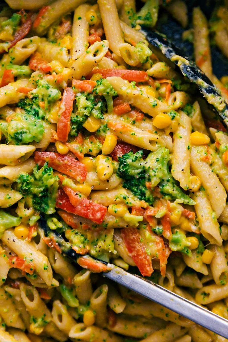 Vegetable pasta from the pasta recipes roundup, made without cream, milk, flour, or specialty ingredients.