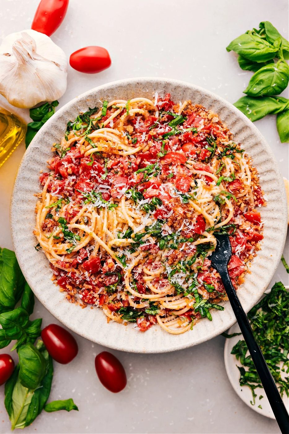 Bruschetta pasta from the pasta recipes roundup, a fresh and flavor-packed dinner with tomatoes, herbs, and pasta.