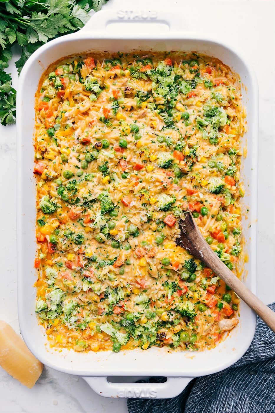straightforward Dinner Recipes: Chicken orzo bake all cooked in one pan.