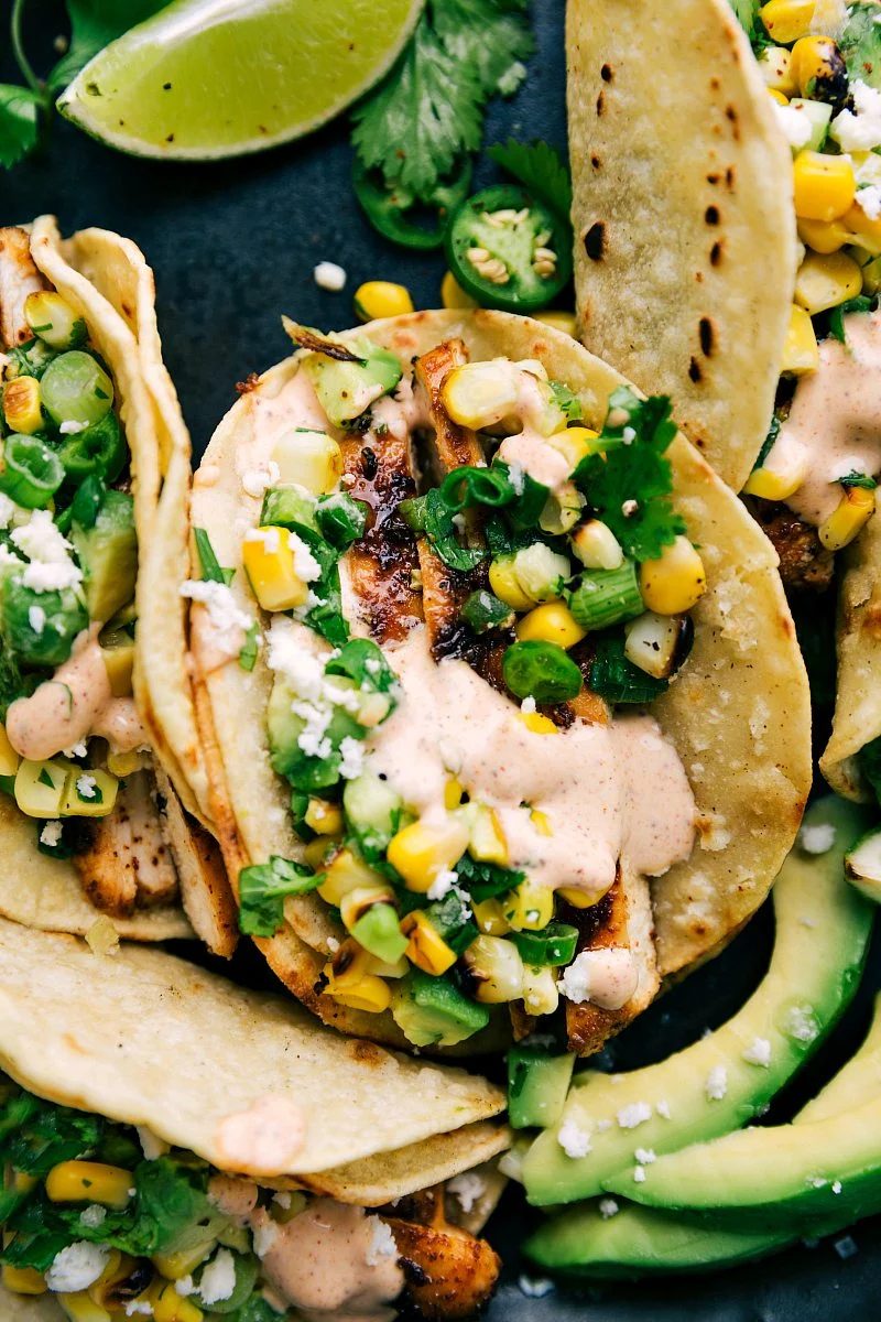 straightforward chicken recipes: Mexican street corn chicken tacos.