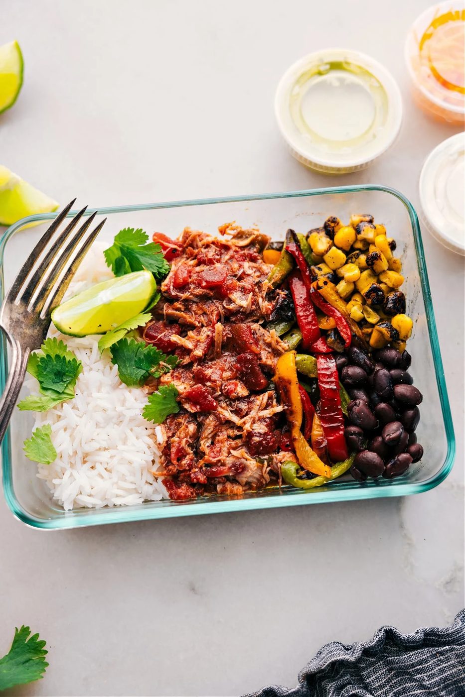 Salsa chicken slow cooker prepped out for meal prep.