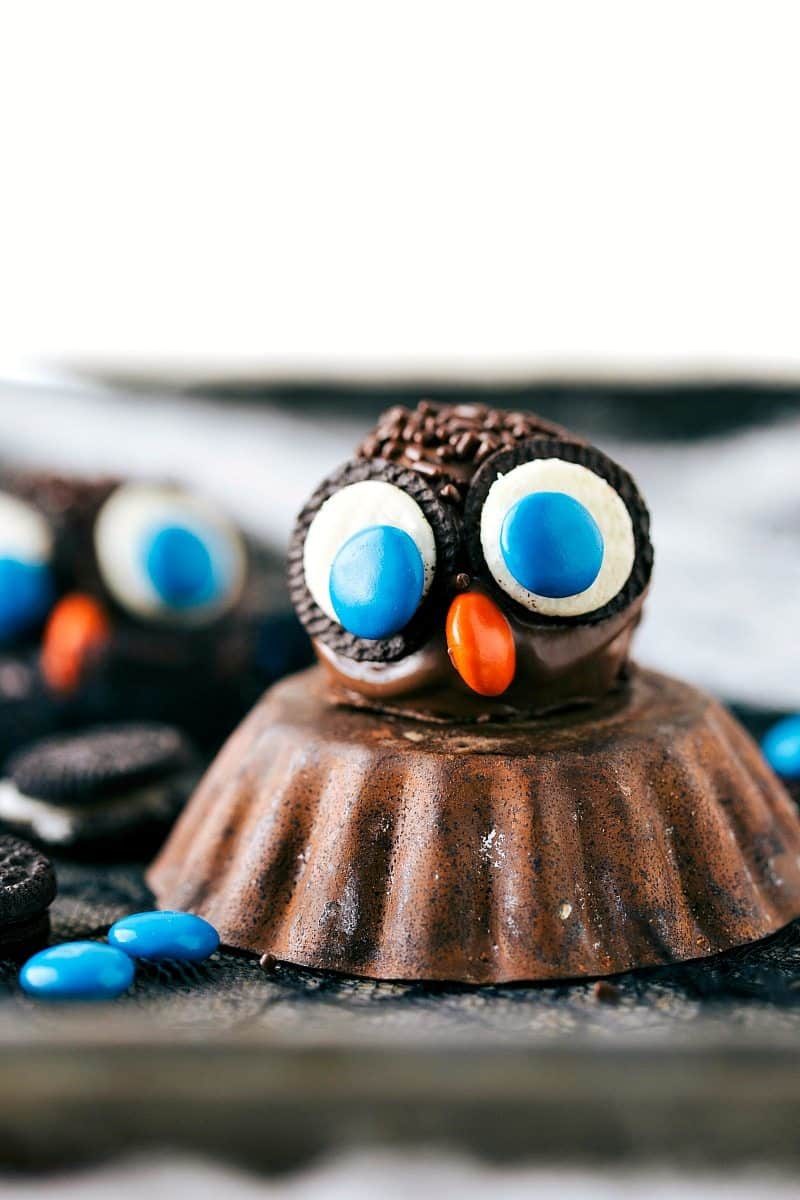 OWL OREO BALL: Four different ways to dress up an oreo ball for Halloween -- a witch, spider, frankenstein, and an owl. straightforward and satisfying treats that are reliable for a party! via flexfa.com