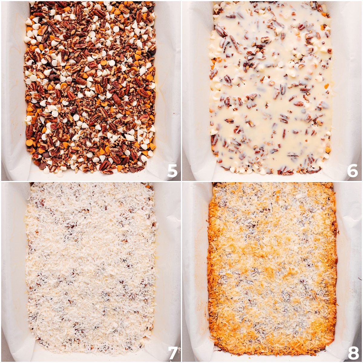 All the ingredients layered onto the graham cracker crust and baked to perfection.
