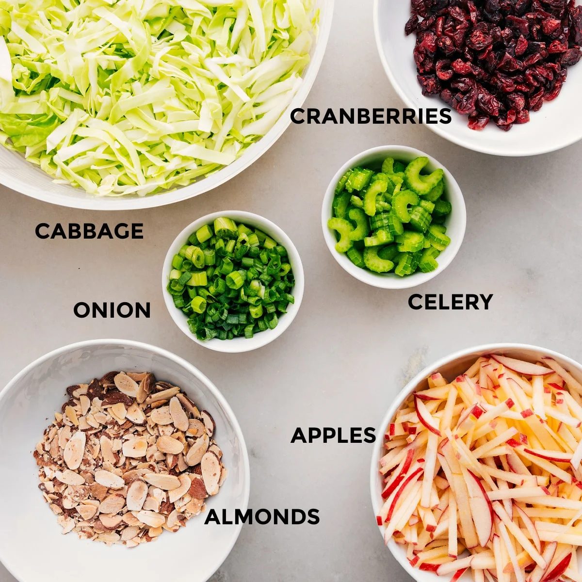 All the ingredients in this recipe prepped out for straightforward assembly.