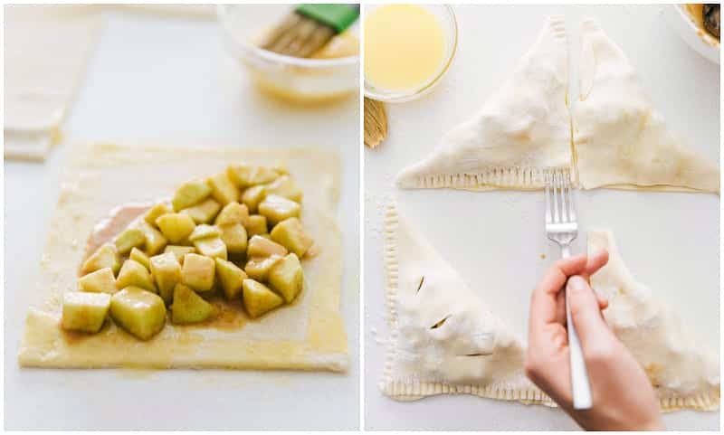 The dough filling the center of this apple turnover recipe.