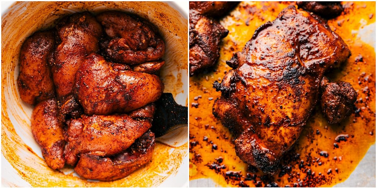 The chicken is coated in the rub and cooked to perfection in a pan for these Asian chicken bowls.