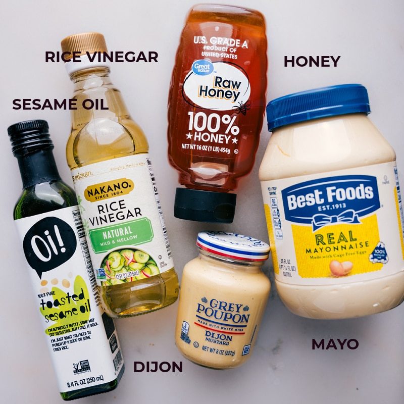 All the ingredients used in the dressing set out for straightforward assembly.