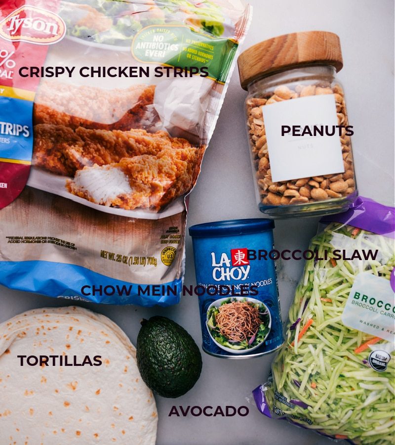 All the ingredients used in the wrap prepped out to assemble.