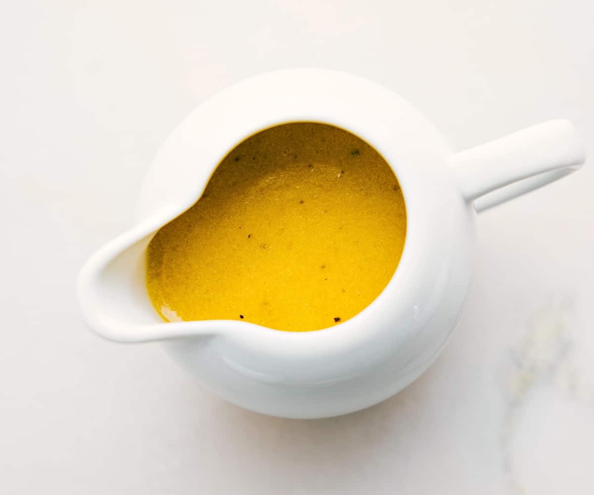 The dressing for this avocado chicken salad in a little container to drizzle on the salad.