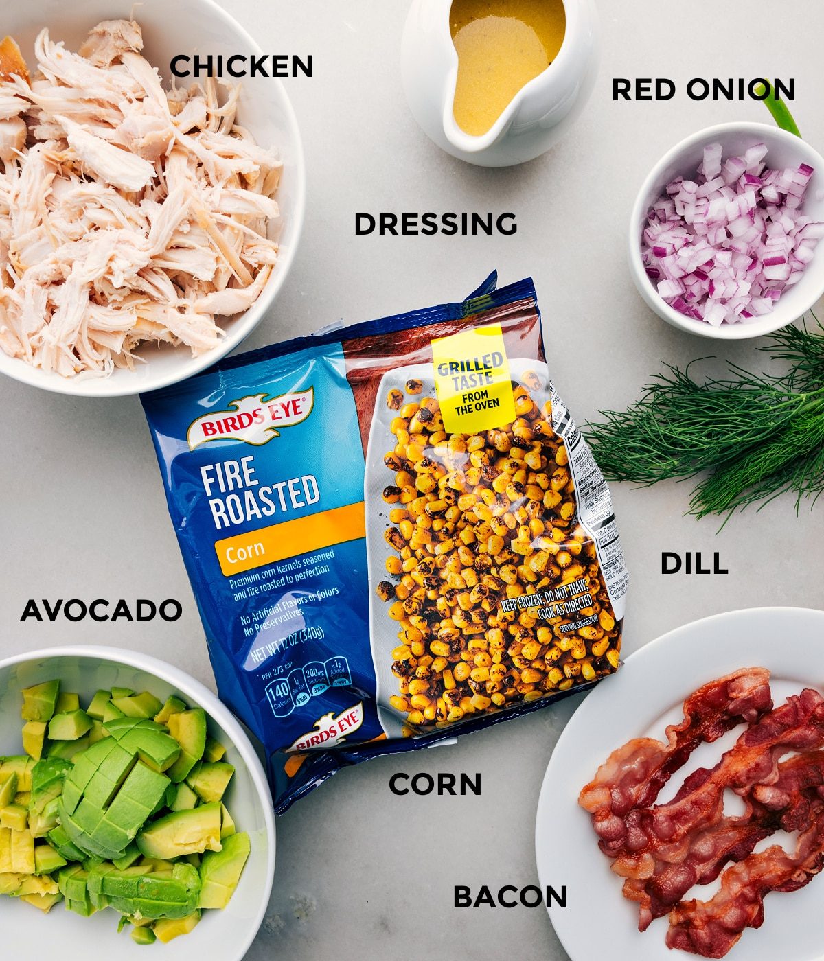 All the ingredients in this recipe prepped out for straightforward assembly.