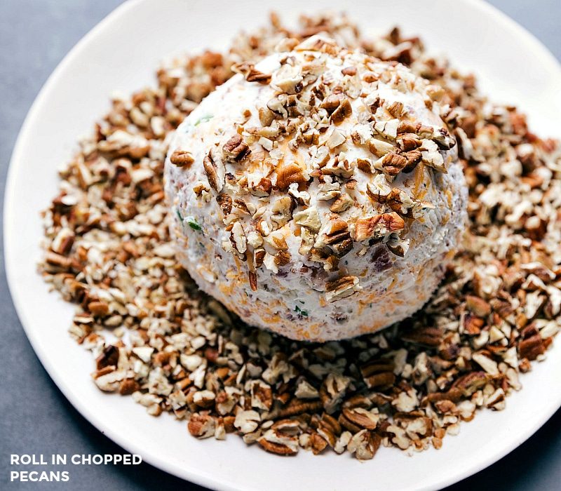 Rolling the cheese ball in chopped pecans to make the already satisfying snack even more beautiful.