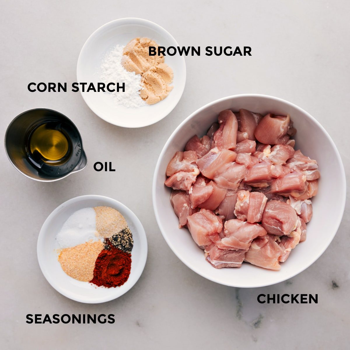 All the ingredients in this dish prepped out for straightforward assembly.