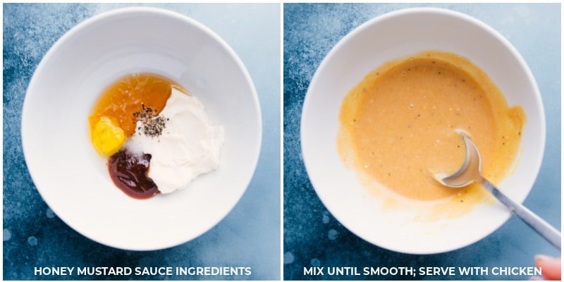 Creating the honey-mustard dipping sauce.