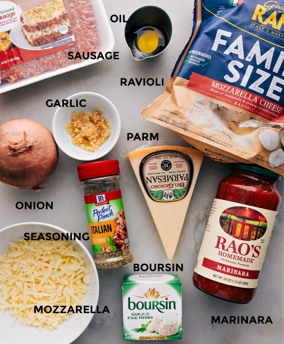 All the ingredients in this recipe prepped out for straightforward assembly.