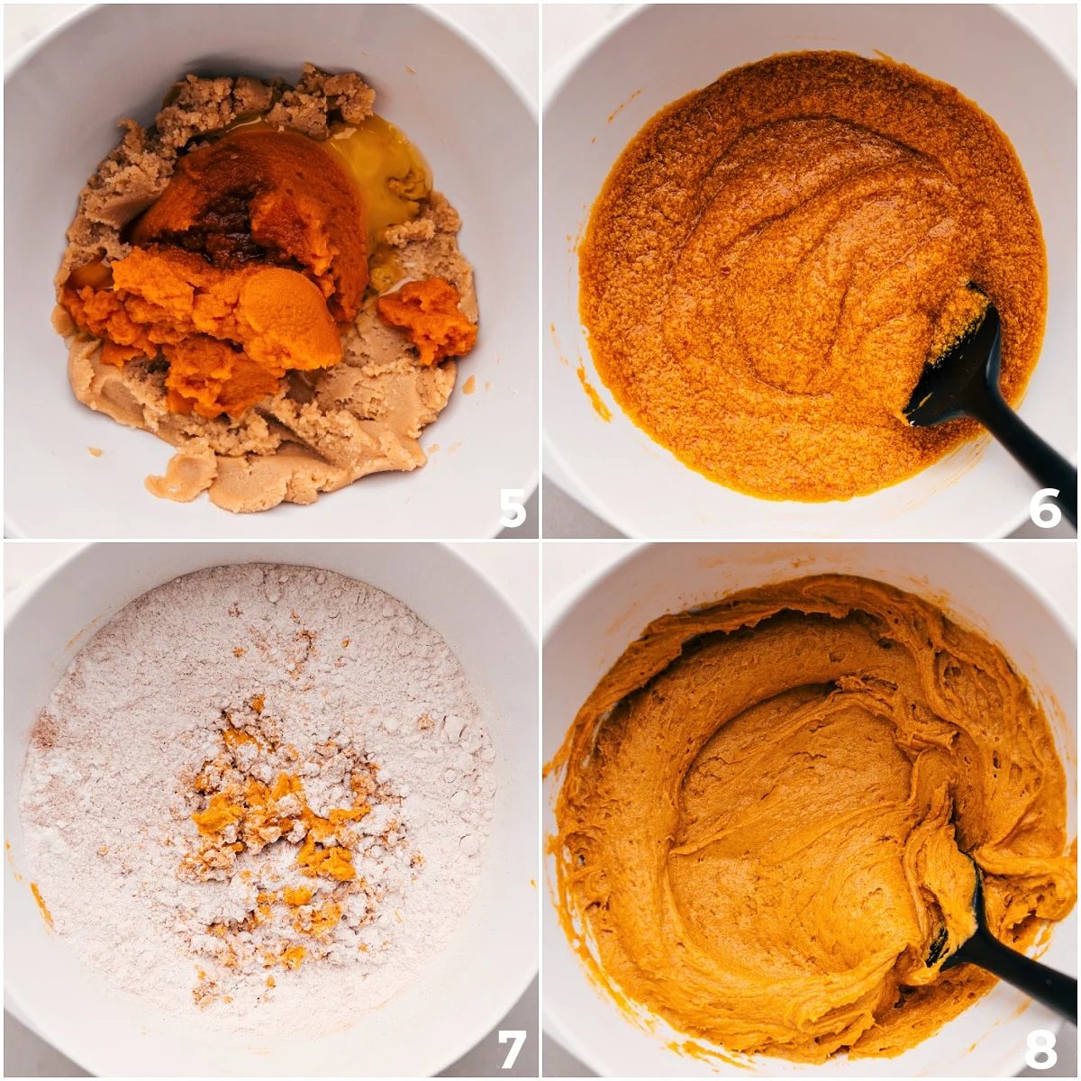 Wet and dry ingredients mix together to create the satisfying dough.