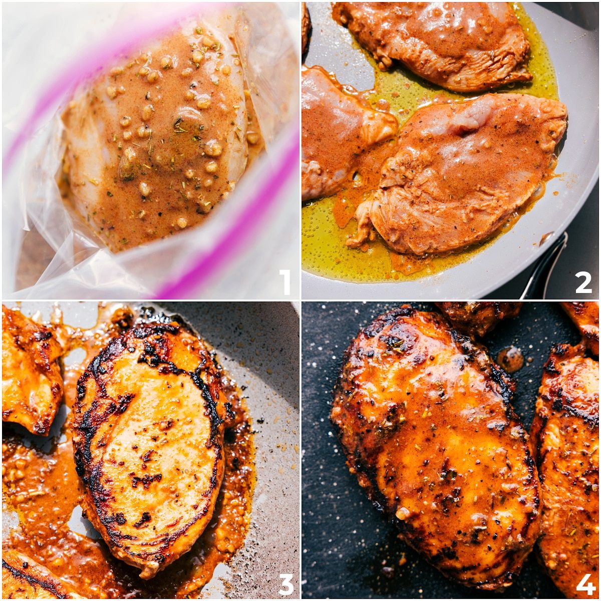 The meat marinating in the sauce, then cooked in a skillet with oil until evenly done.