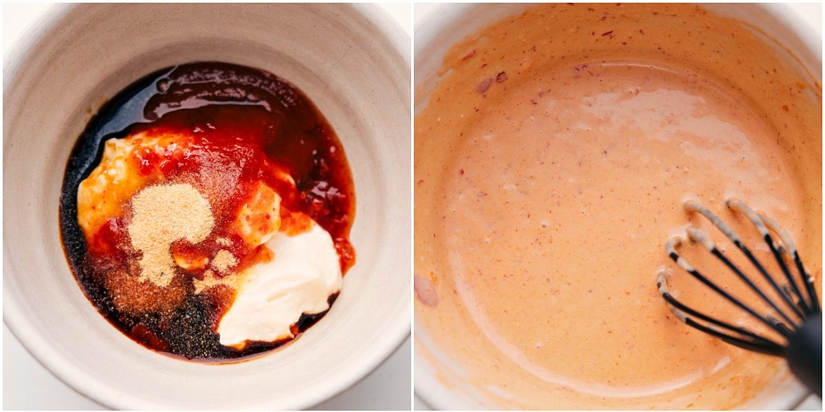 The straightforward dipping sauce whisked together in a bowl.