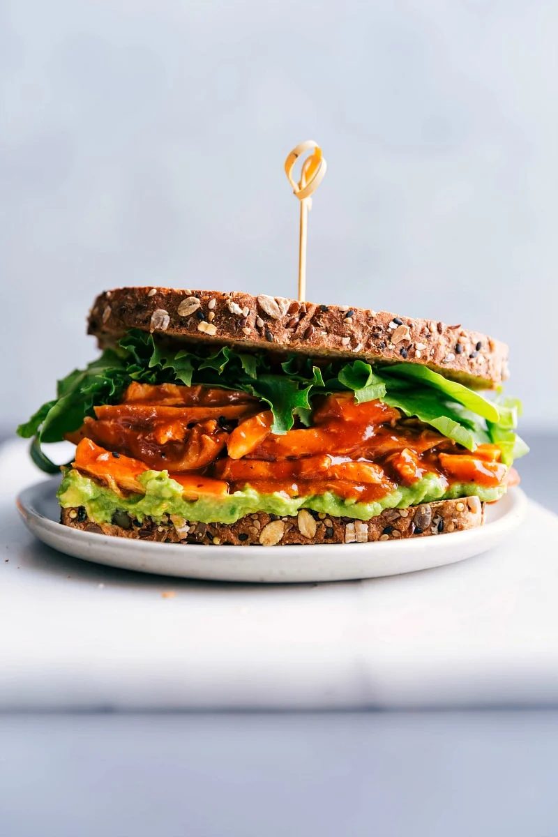 The satisfying and stuffed BBQ chicken sandwich, ready to be devoured.