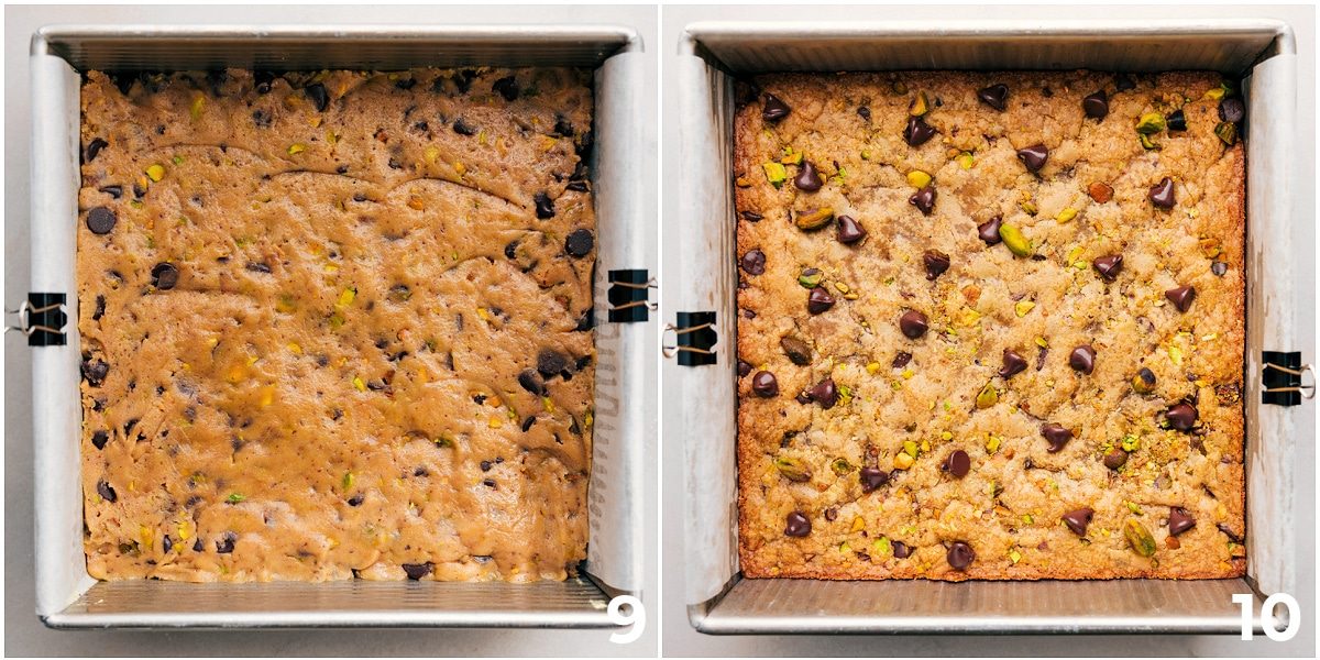 The blondie recipe being baked up in a pan.
