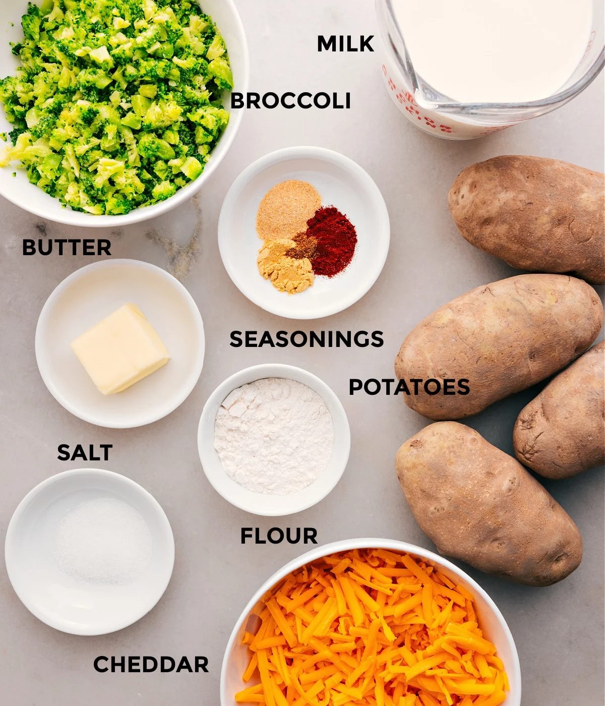 Prep all the ingredients—veggies, seasonings, butter, flour, milk, and cheese—for straightforward assembly.