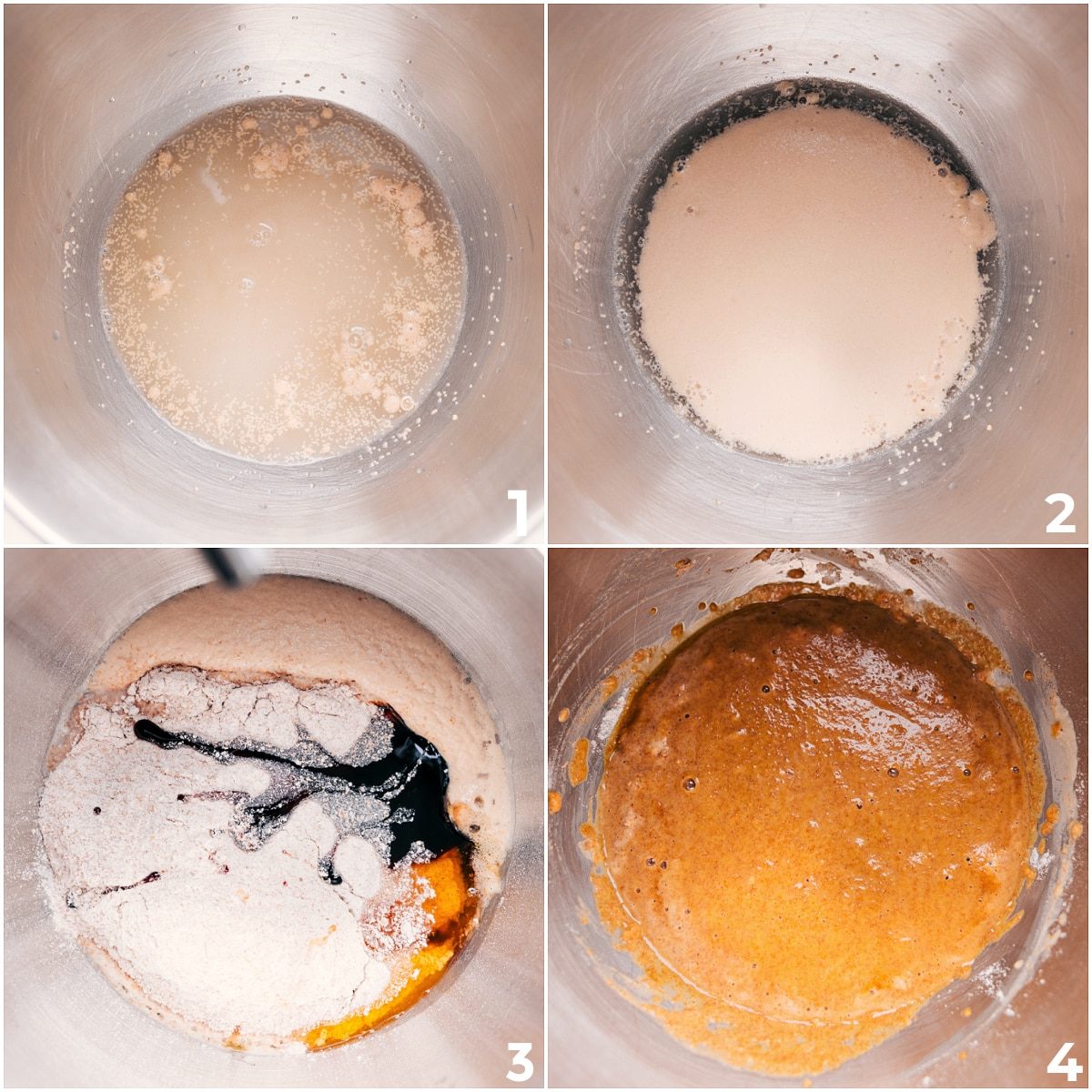 Yeast, warm water, and sugar mixed and rested until foamy, then remaining ingredients added and mixed until a soft dough forms for this brown bread recipe.