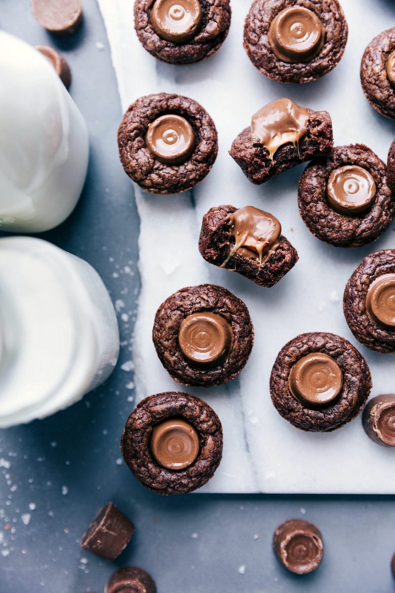 Mini brownie bites with rolos, a satisfying dessert.