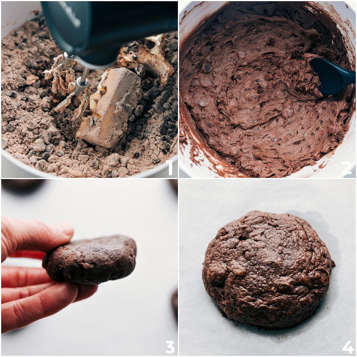 The brownie mix and pudding mix are beaten together with the butter and remaining ingredients to form the Buckeye Brownie Cookie dough, then rolled into balls and baked.