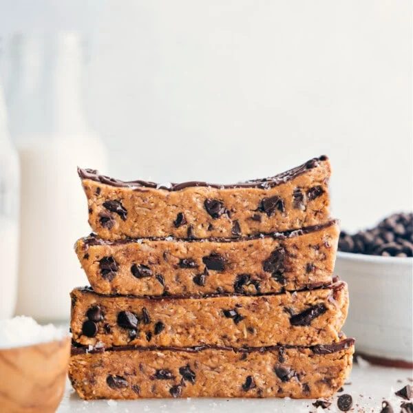from-scratch Protein Bars stacked on top of each other.