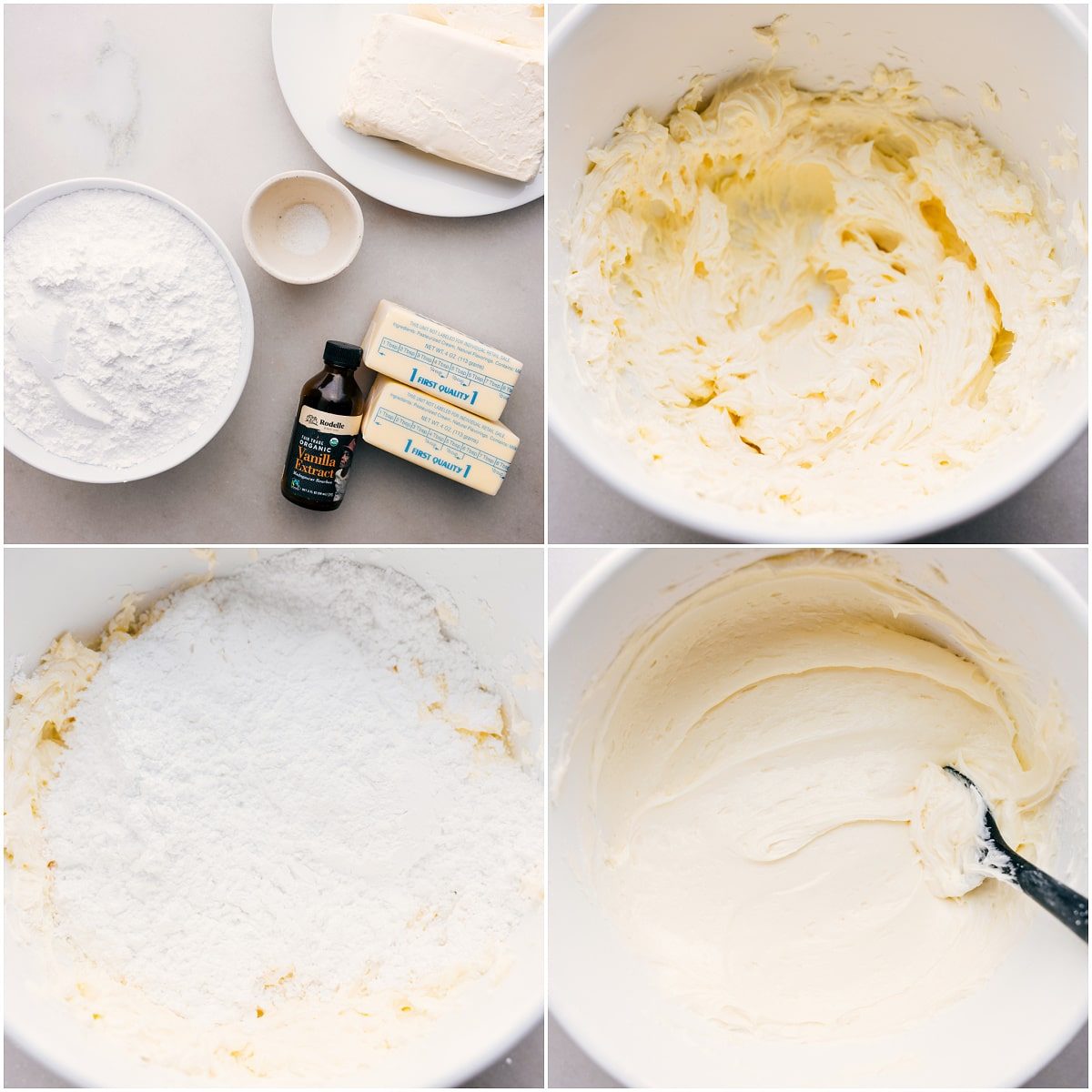 I’m mixing the cream cheese frosting in a bowl.