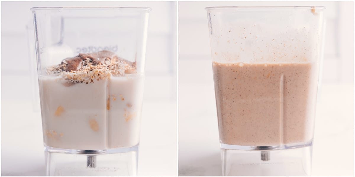 All the ingredients in this chai smoothie added to the blended and blended together for this satisfying breakfast.