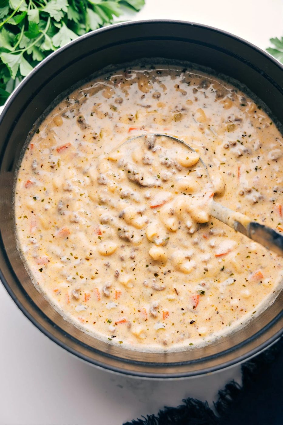 Cheeseburger Macaroni Soup for the Table