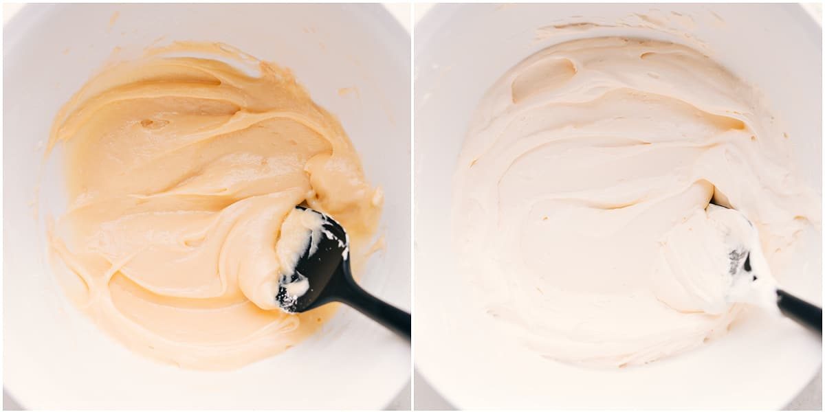 All the ingredients in this cheesecake dip beat together to a smooth and creamy consistency.