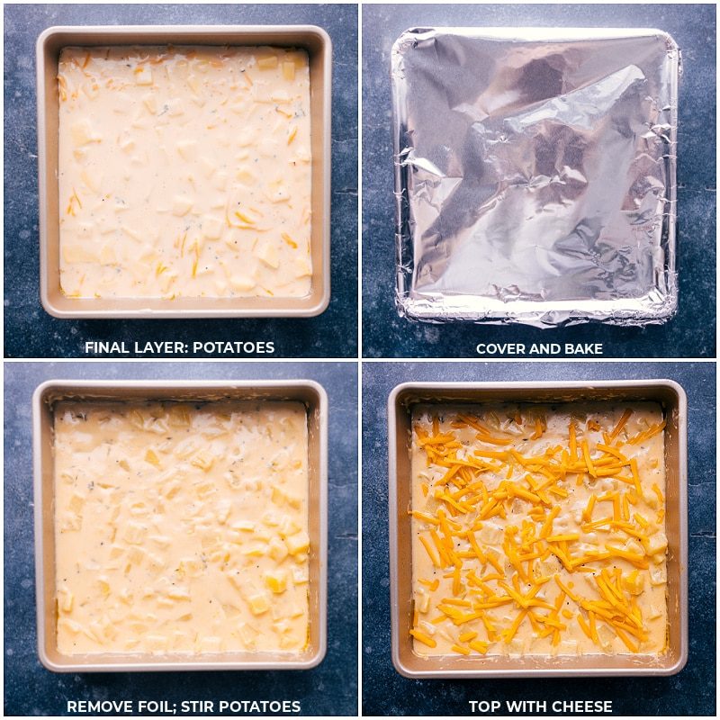 Bake the dish, then add another layer of cheese on top.