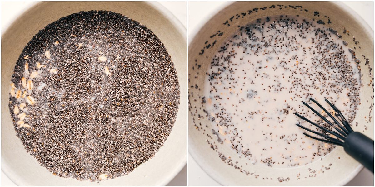 Whisking together all the ingredients for this Chia Seed Overnight Oats recipe.