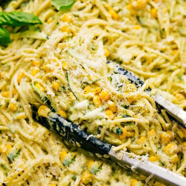 The Zucchini Pasta Sauce mixed in with the noodles and all tossed together for a creamy and satisfying dinner!