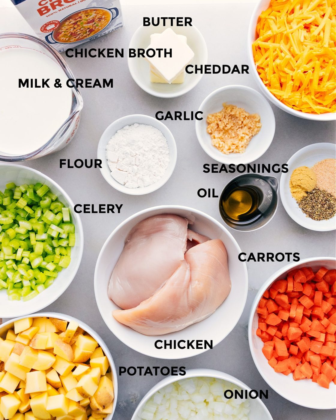 All the ingredients in this recipe prepped out for straightforward assembly.