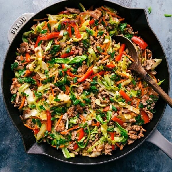 Egg Roll in a Bowl, a satisfying dish, plated and ready to enjoy.
