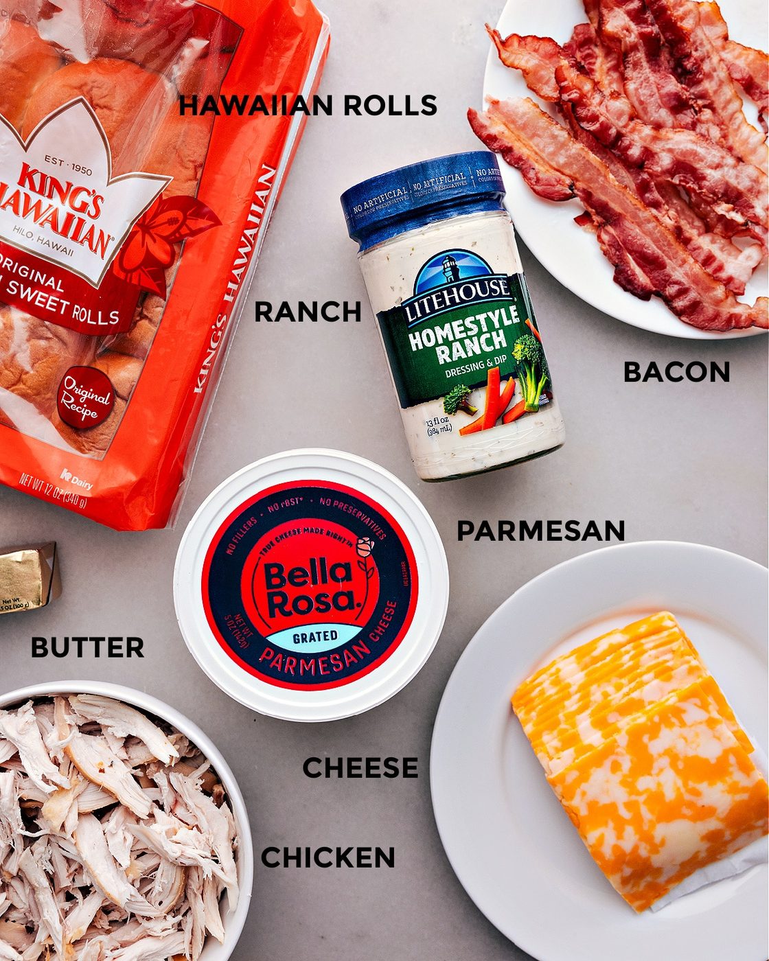 Ingredients for the dish prepped out for straightforward preparation.