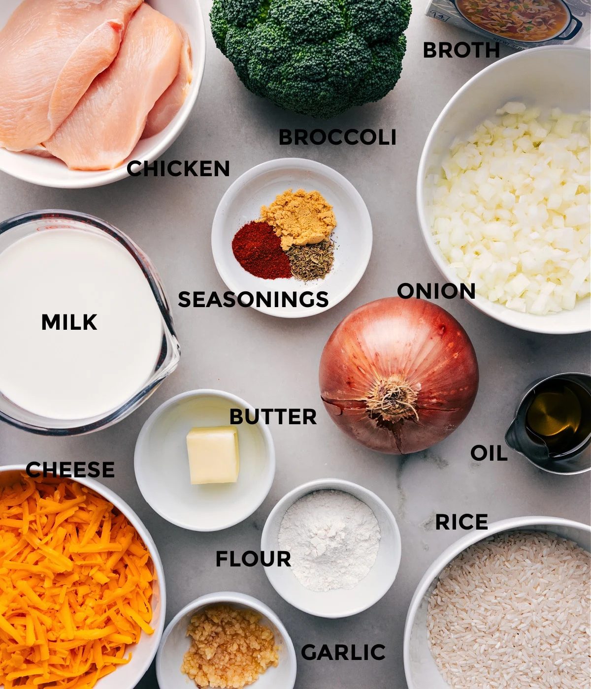 All in the ingredients in this recipe prepped out for straightforward assembly.
