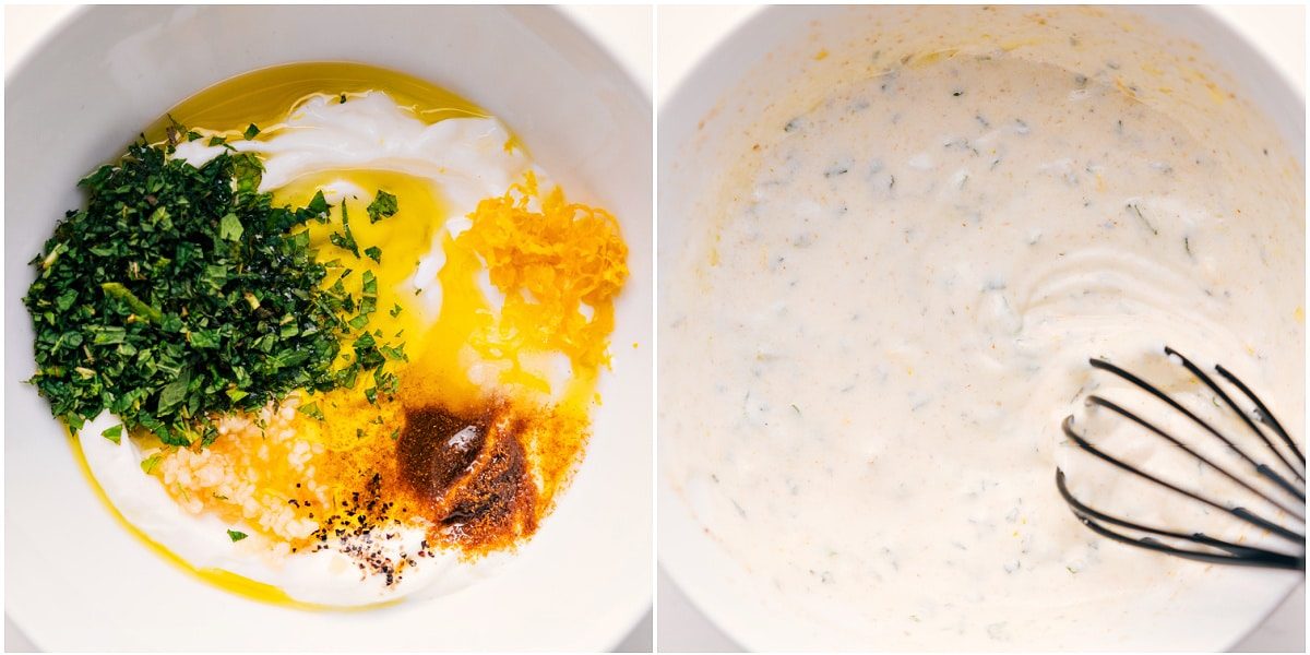 All the ingredients in this yogurt sauce whisked together for this chicken kofta recipe.