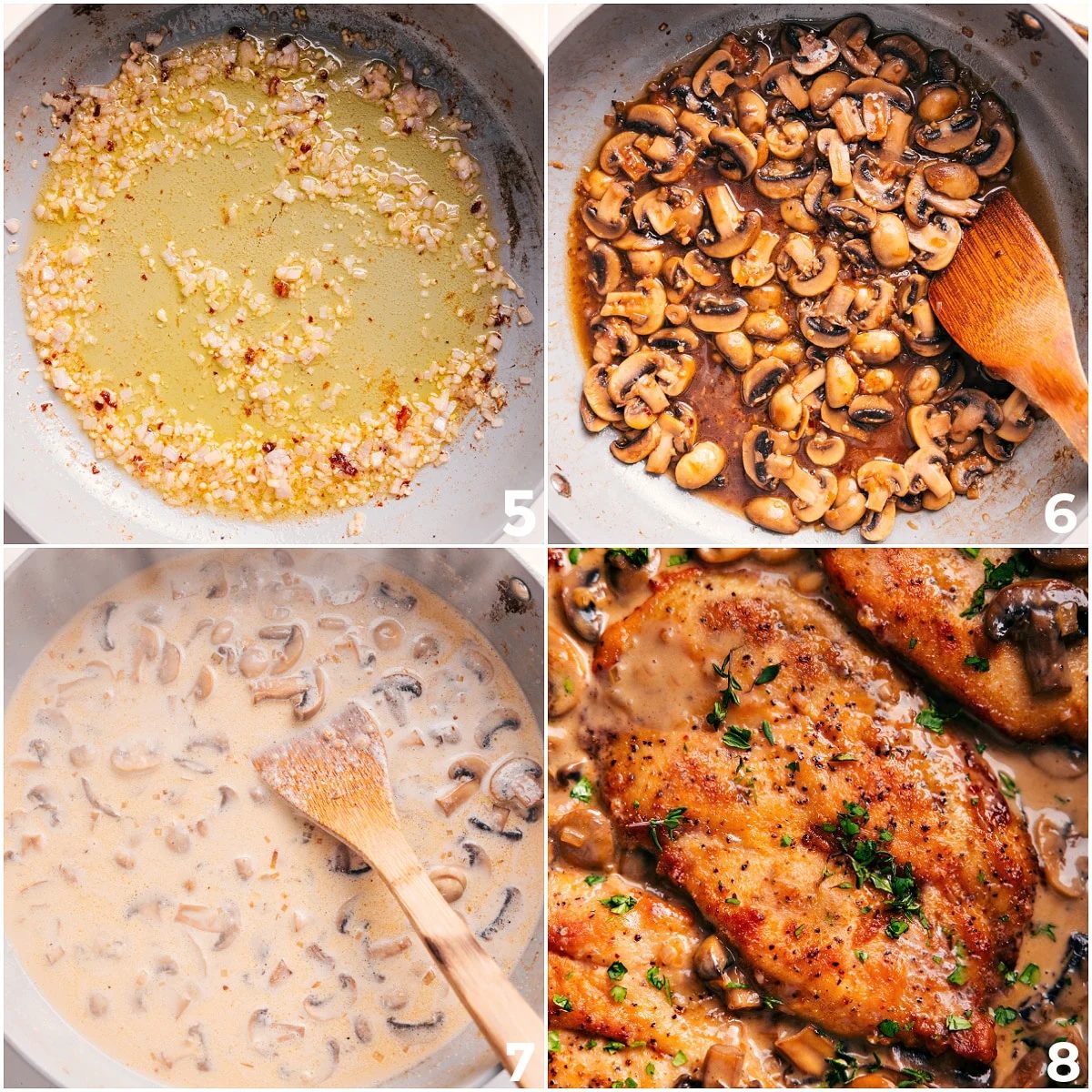 The creamy base being sautéed together, then the chicken added back in.