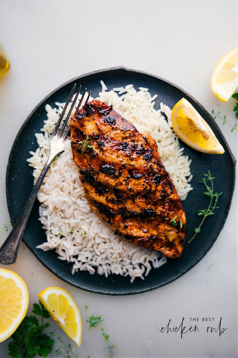 Best chicken rub recipe on a bed of rice.