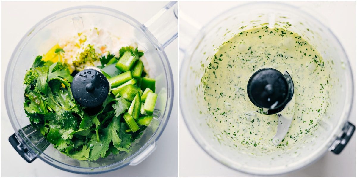 The Aji verde being made in a food processor.