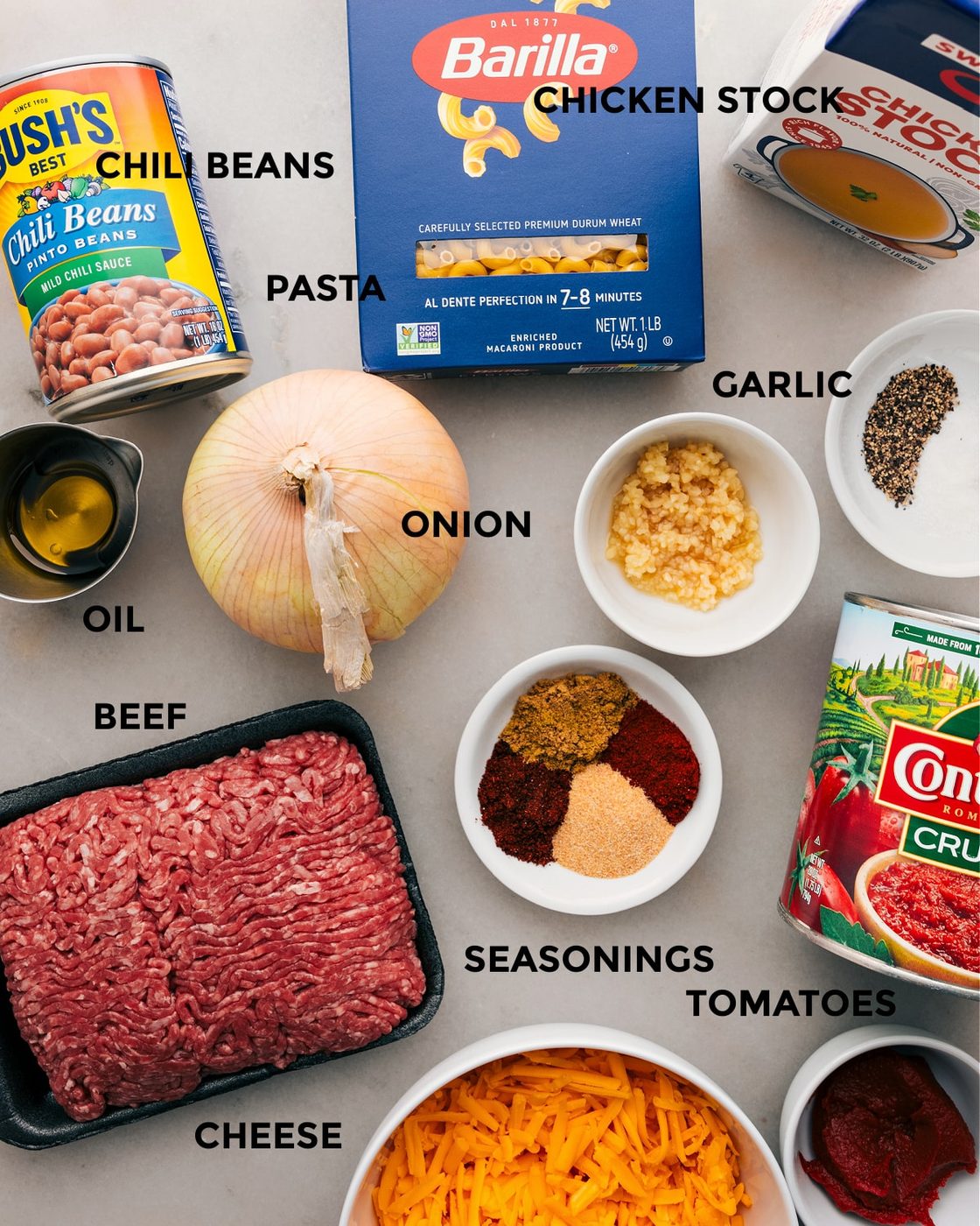 All the ingredients in this recipe prepped out for straightforward assembly.