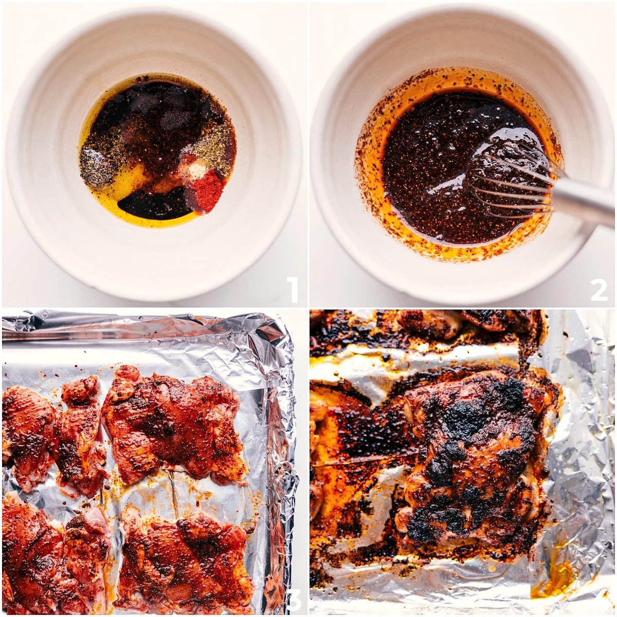 All the rub ingredients in this chipotle chicken recipe being whisked together in a bowl then rubbed on the chicken and broiled to perfection.